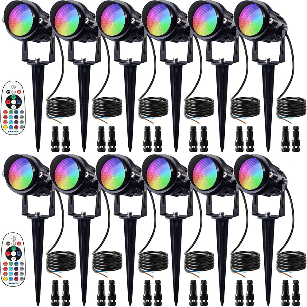 Low Voltage 12W RGB Color Changing LED Landscape Lights with Connector 12 Pack CLRS-12-12C SUNVIE