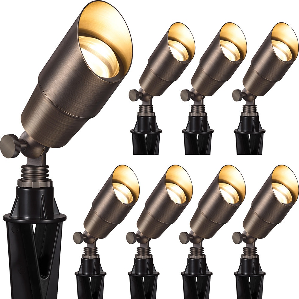 5" Solid Brass Low Voltage Outdoor Landscape Spotlights 8 Pack (No Bulb) CLB5-GH-08C