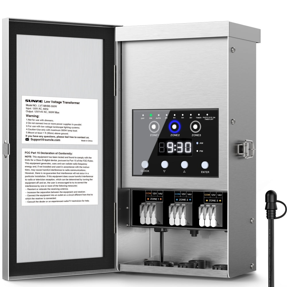 300W 3-Zone Independent Control Low Voltage Landscape Transformer with Quick-Clip Terminals LVT-MHBB-300W