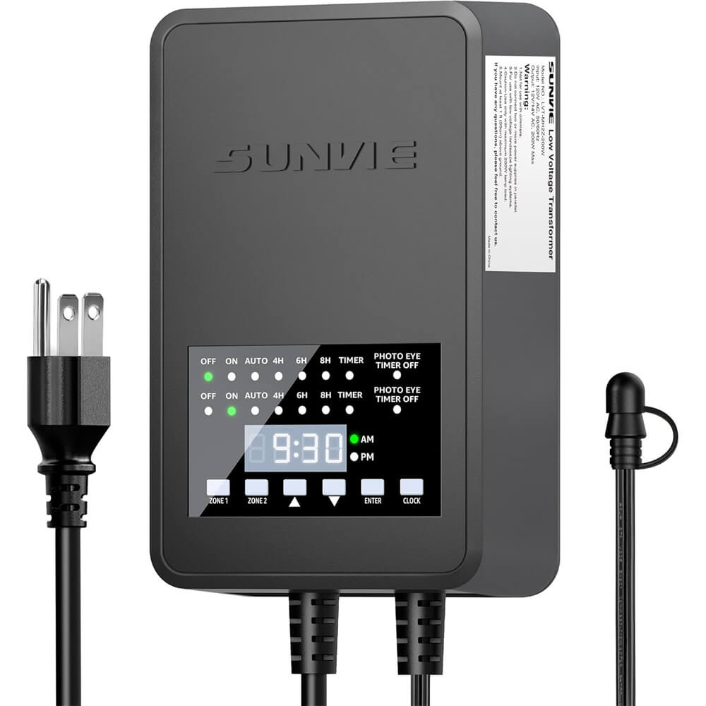 200W Landscape Lights Transformer with 2 Independent Control Output & Timer & Photocell Sensor