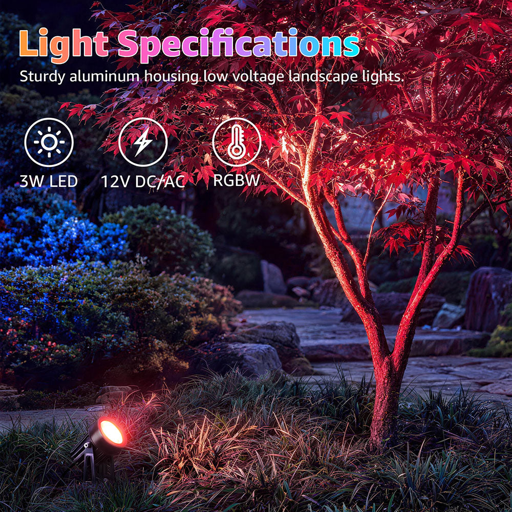 Low Voltage RGBW Colored 3W Spotlights Kit with 60W Transformer & Wire 12 Pack KTW-R12A