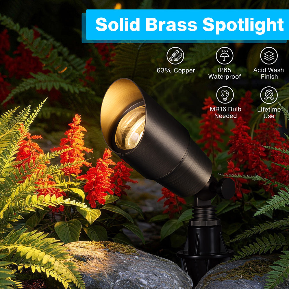 5" Solid Brass Low Voltage Outdoor Landscape Spotlights 4 Pack (No Bulb) CLB5-GH-04C