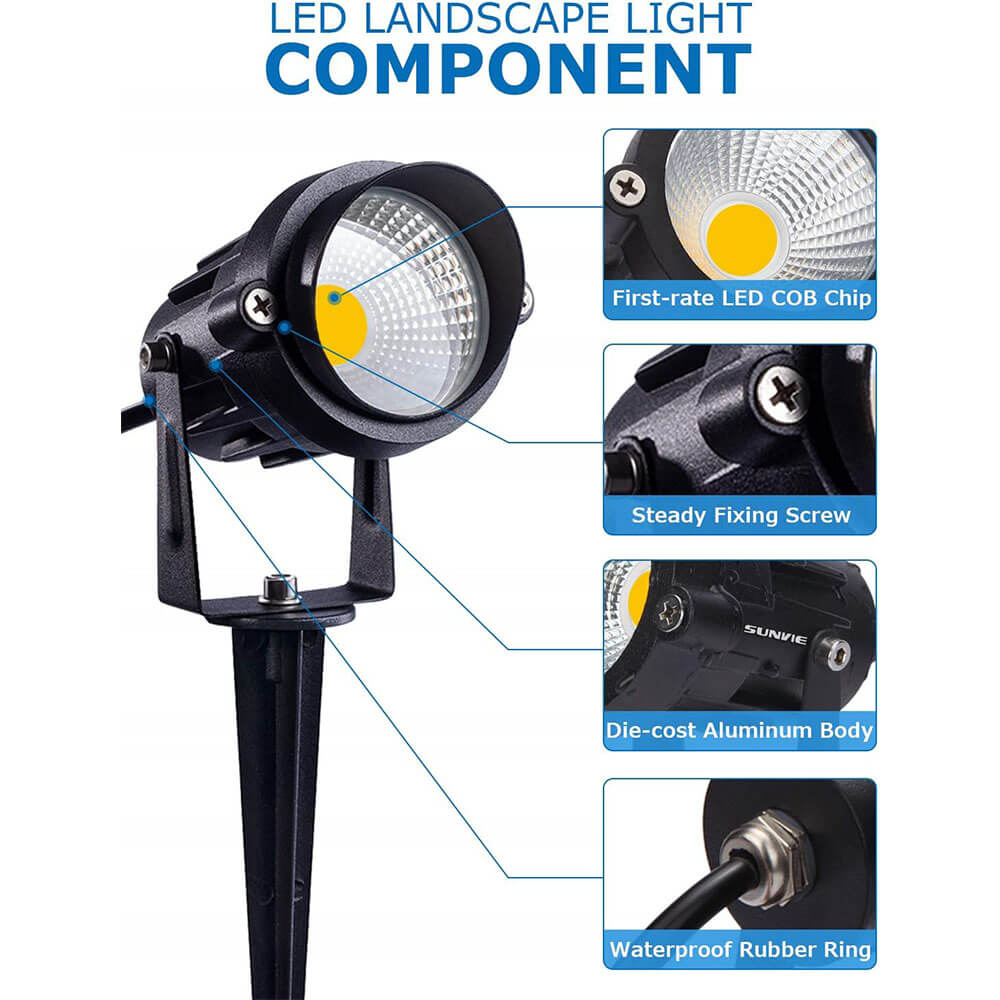 Low Voltage 12W LED Waterproof Landscape Spotlights Lights with Spike Stand & Connector 12 Pack CLWS-12-12C SUNVIE