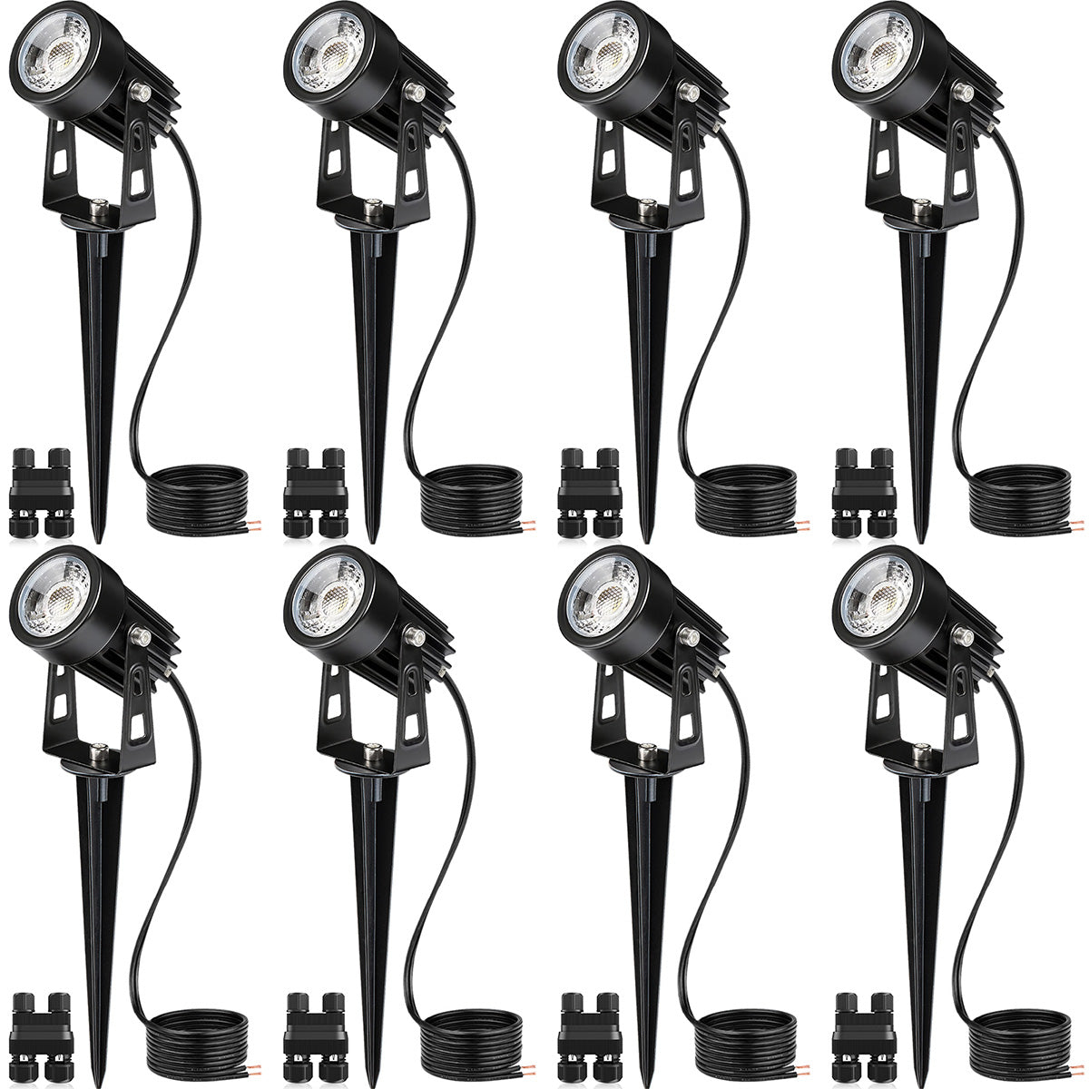 Low Voltage Waterproof Landscape LED Spotlights with Connectors 8 Pack CLWS-03-08C