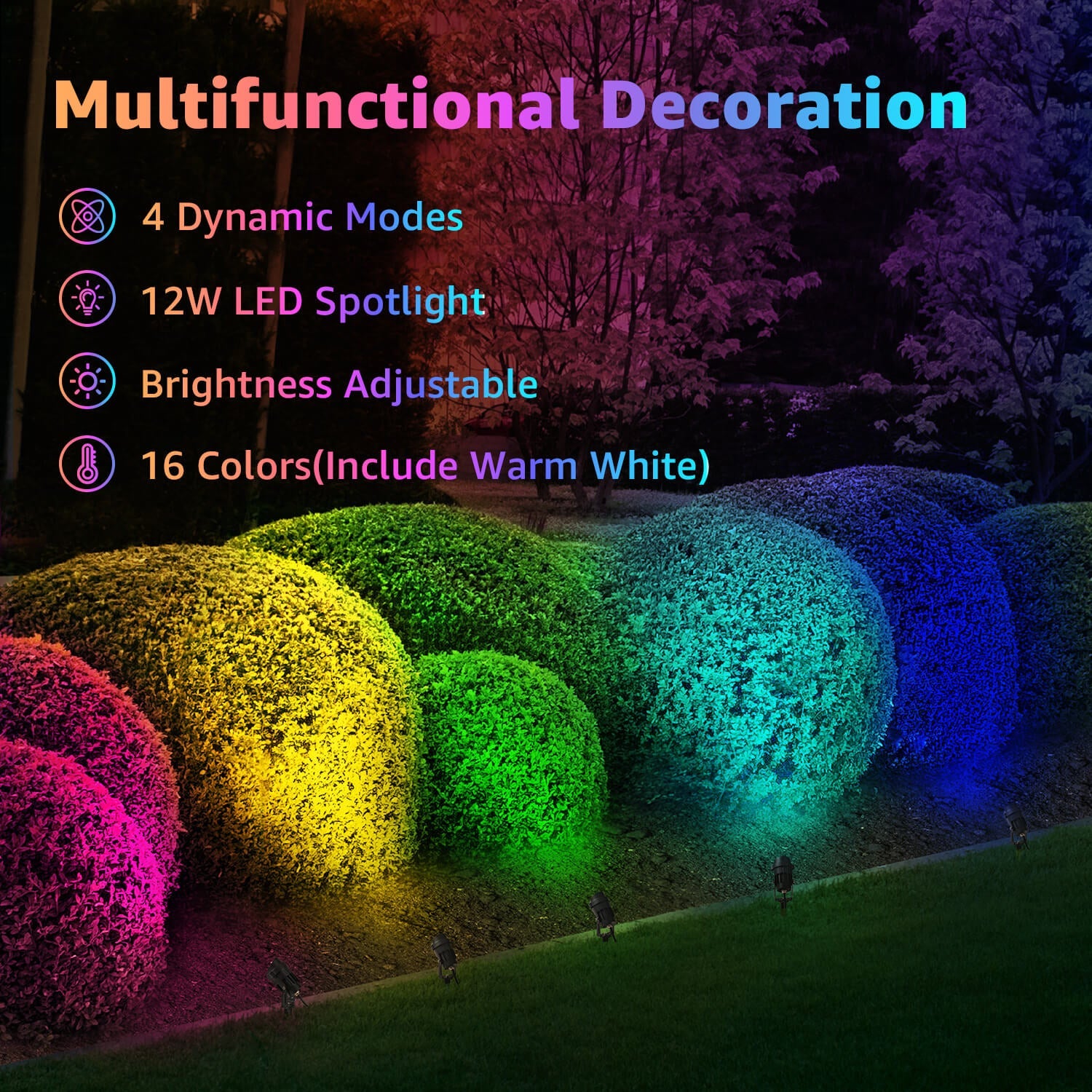 120V 12W RGB LED Color Changing Outdoor Landscape Lights with Remote Control 2 Pack CHRS-12-02