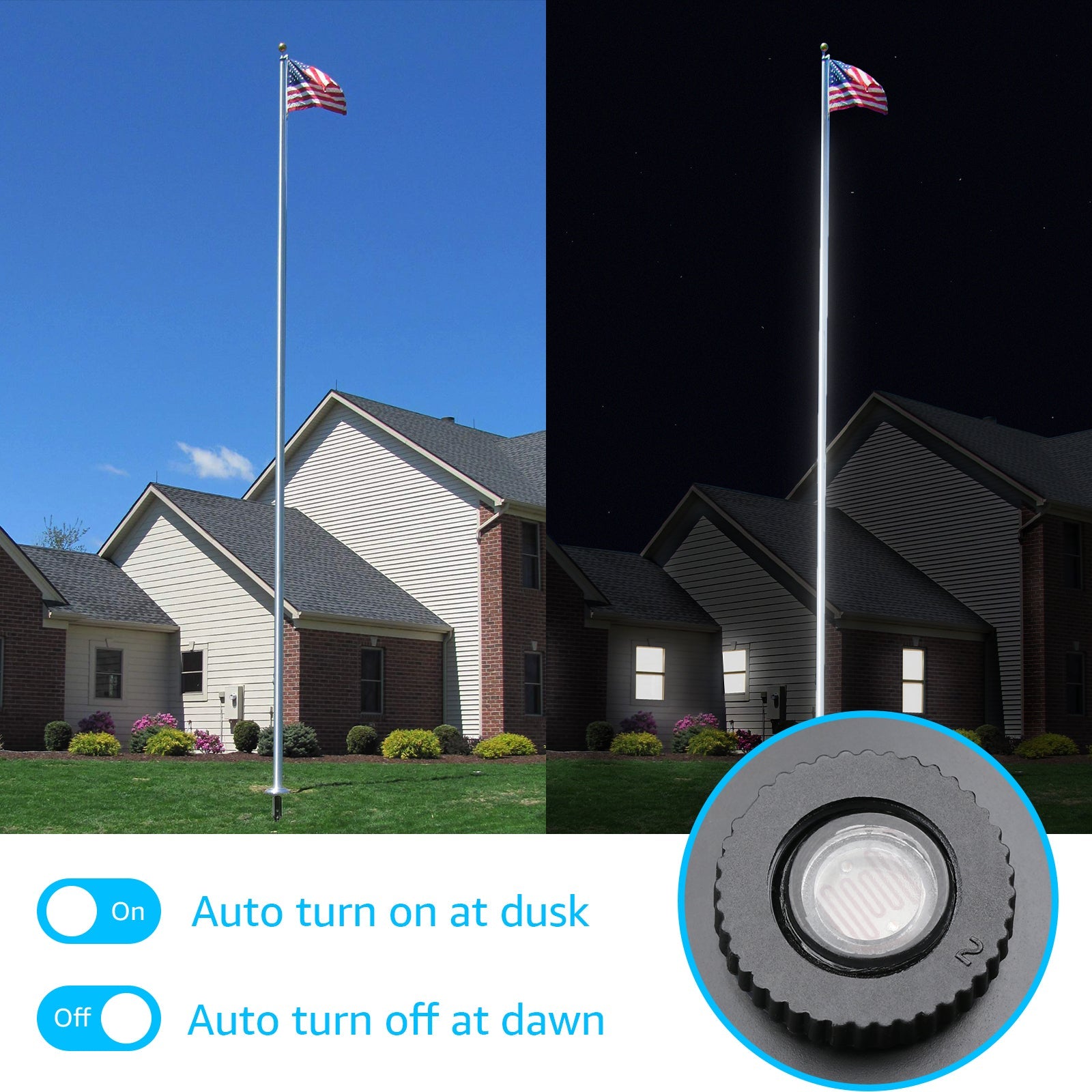 120V 30W 5000K Daylight White Outdoor Flag Pole Spotlight with Photocell Sensor CHDP-30A-01