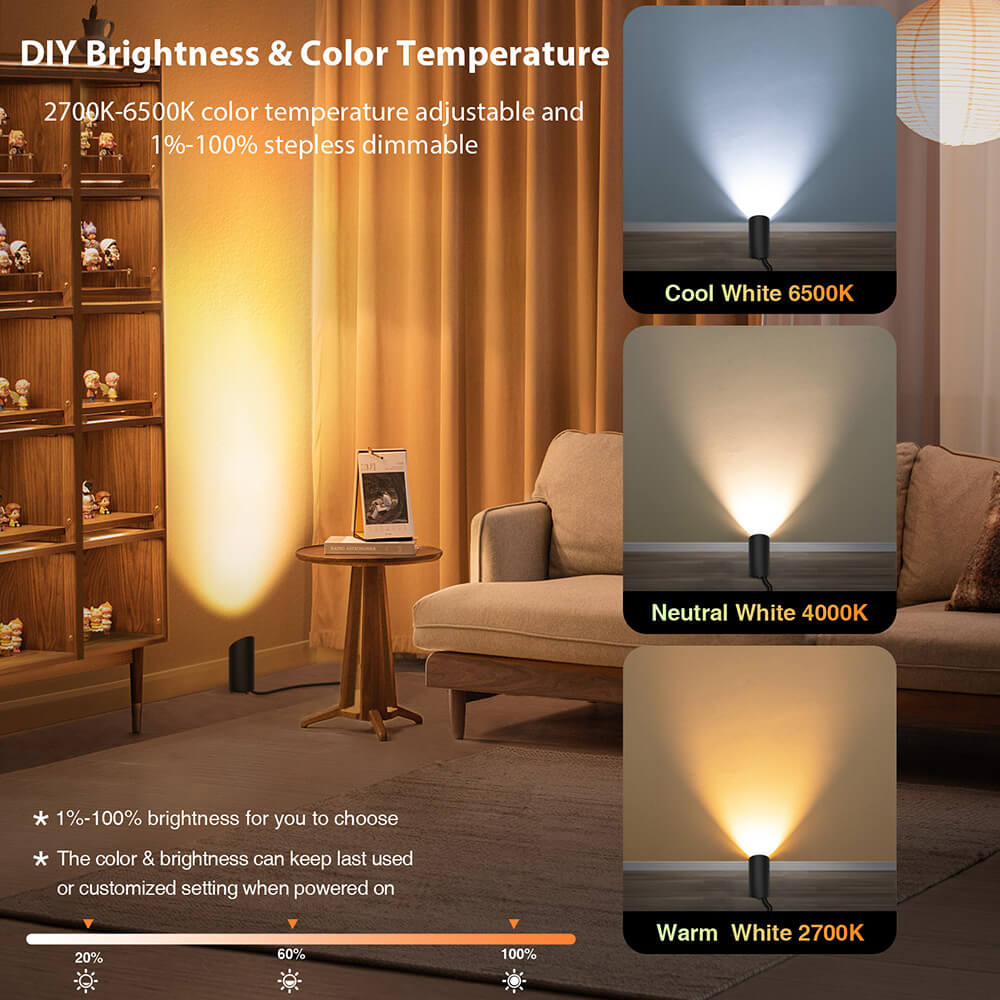 RGBW Smart Indoor Floor Can Uplighting Lights 2 Pack (Black) FCL-01B-02SN