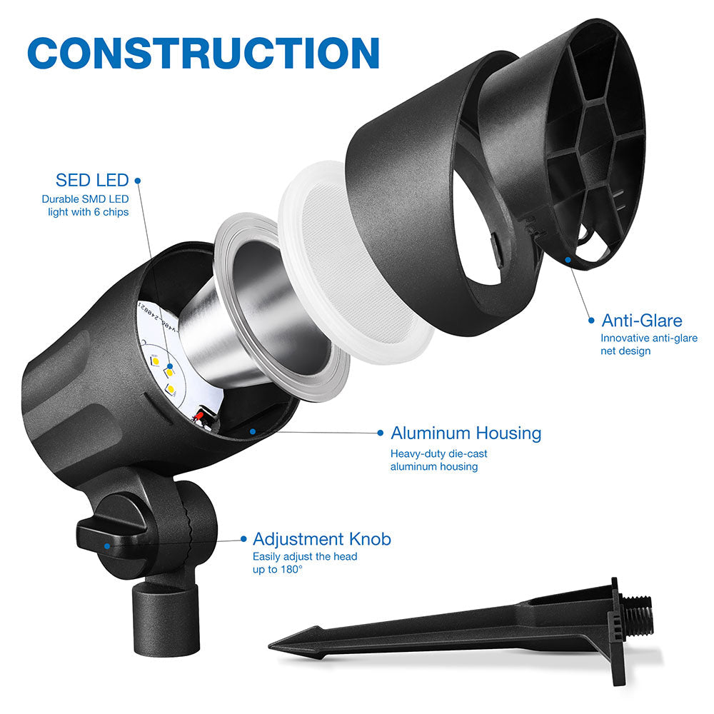 Low Voltage 6W LED Heavy Duty Anti-Glare Landscape Spotlights 2 Pack CLWS-06-02C