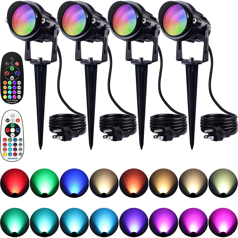 120V 12W RGB LED Color Changing Waterproof Outdoor Party Landscape Lights with Remote Control 4 Pack CHRS-12-04