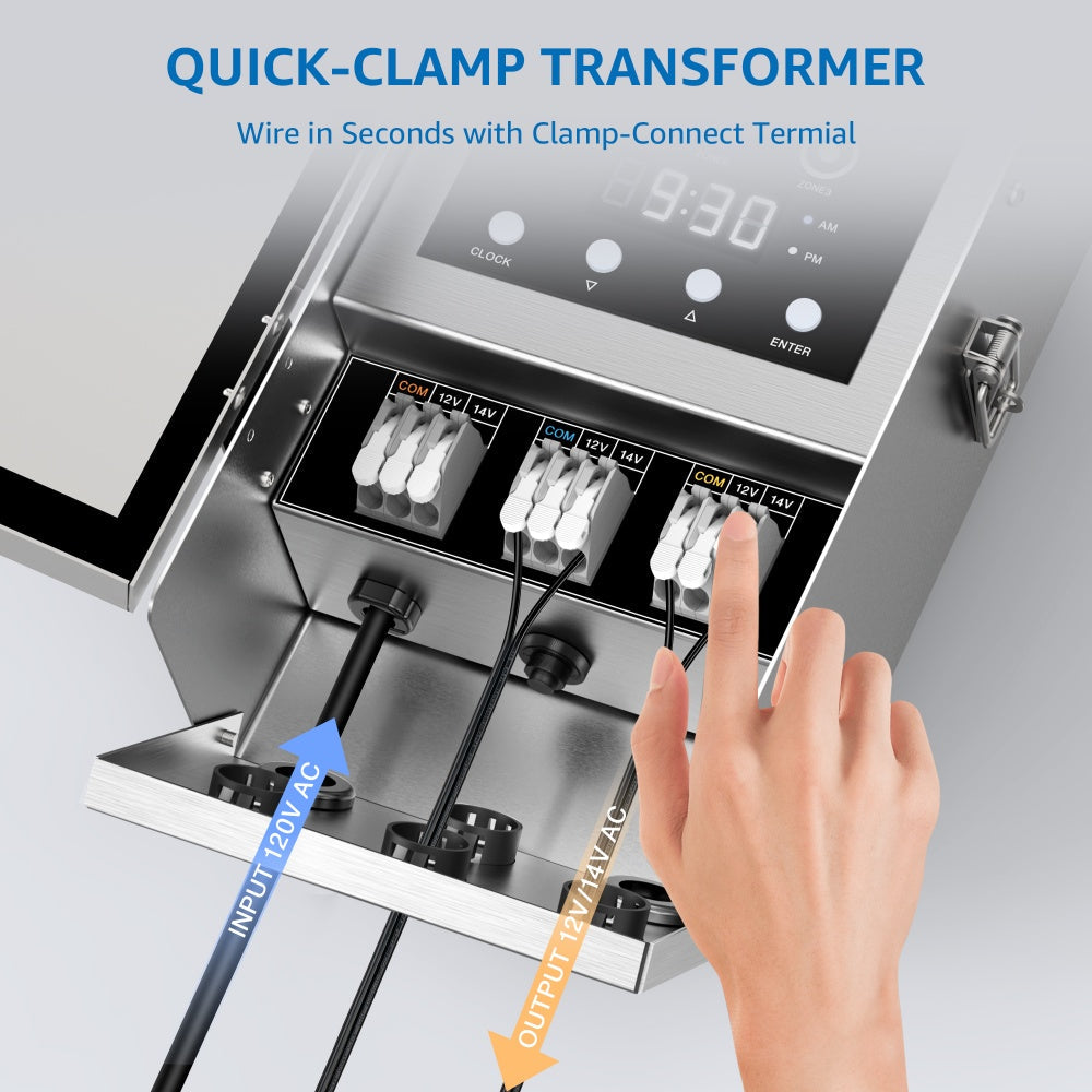 300W 3-Zone Independent Control Low Voltage Landscape Transformer with Quick-Clip Terminals LVT-MHBB-300W