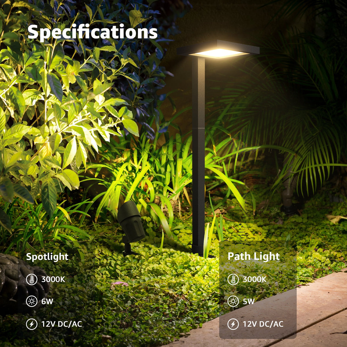 Low Voltage Landscape Lighting Kit 6 Pathway Lights + 2 Spotlights with Transformer & Wire KTW-W6DA2S6