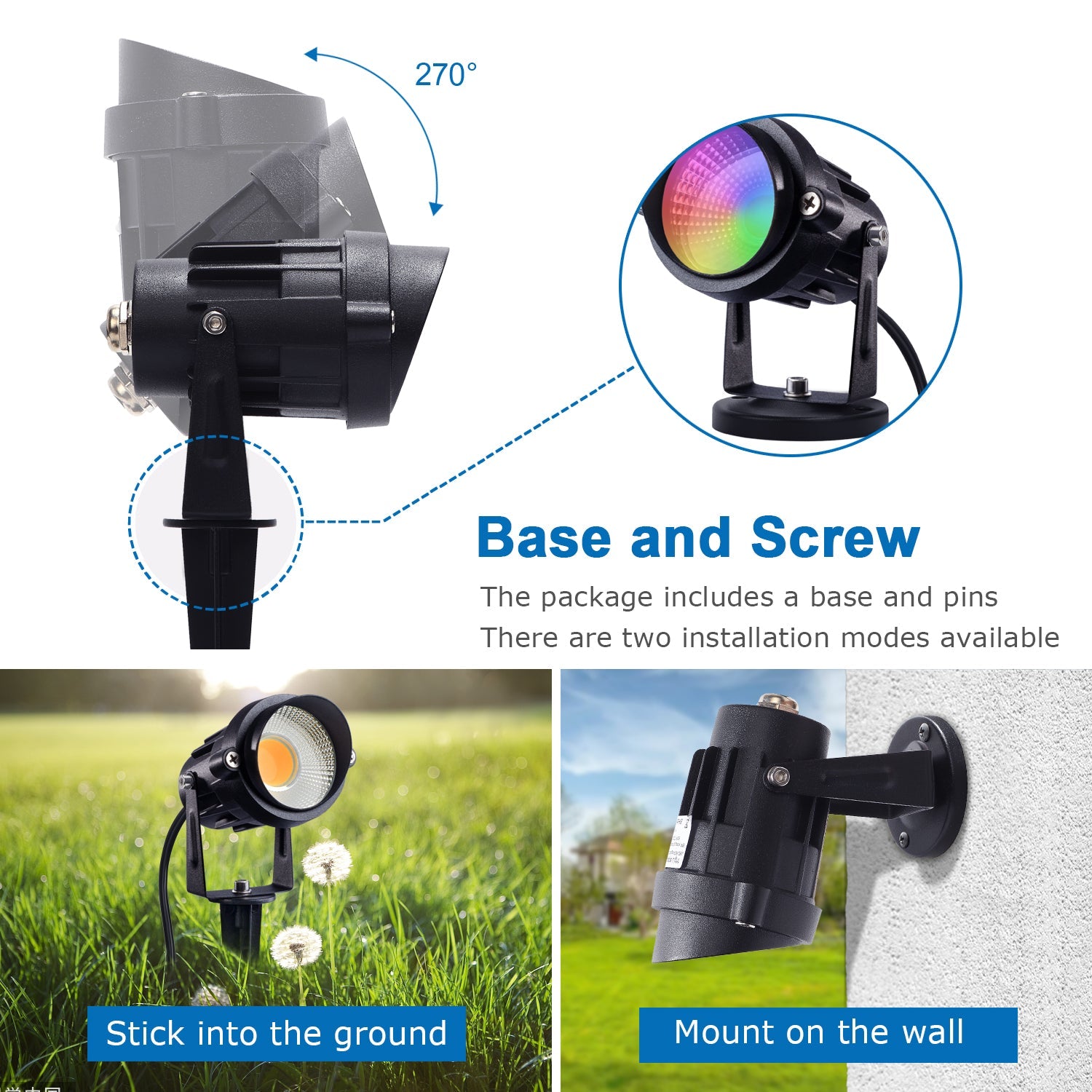 120V 12W RGB LED Color Changing Outdoor Landscape Lights with Remote Control 1 Pack CHRS-12-01