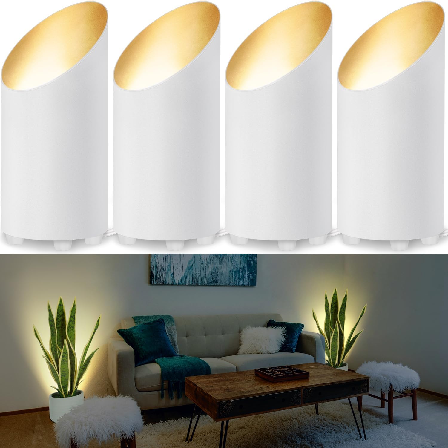 5W White Indoor Floor Can Uplighting Spotlight with 2700K GU10 Bulb Accent & Foot Switch 4 Pack FCL-01W-04 SUNVIE