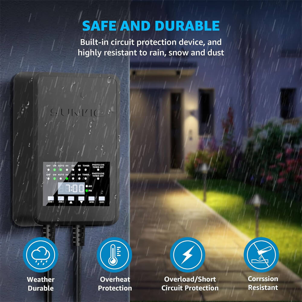 200W Landscape Lights Transformer with 2 Independent Control Output & Timer & Photocell Sensor LVT-MH2Z-200W SUNVIE