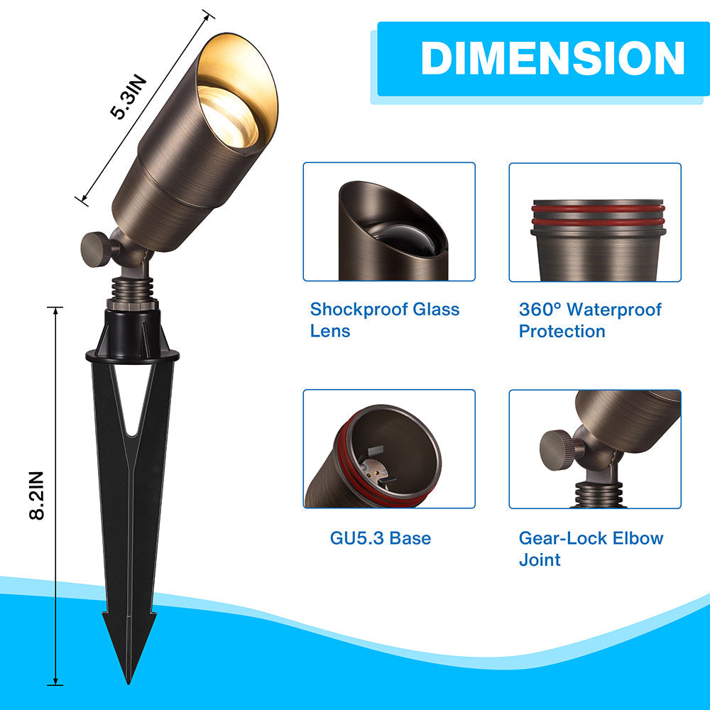 5" Solid Brass Low Voltage Outdoor Landscape Spotlights 12 Pack (No Bulb) CLB5-GH-12C