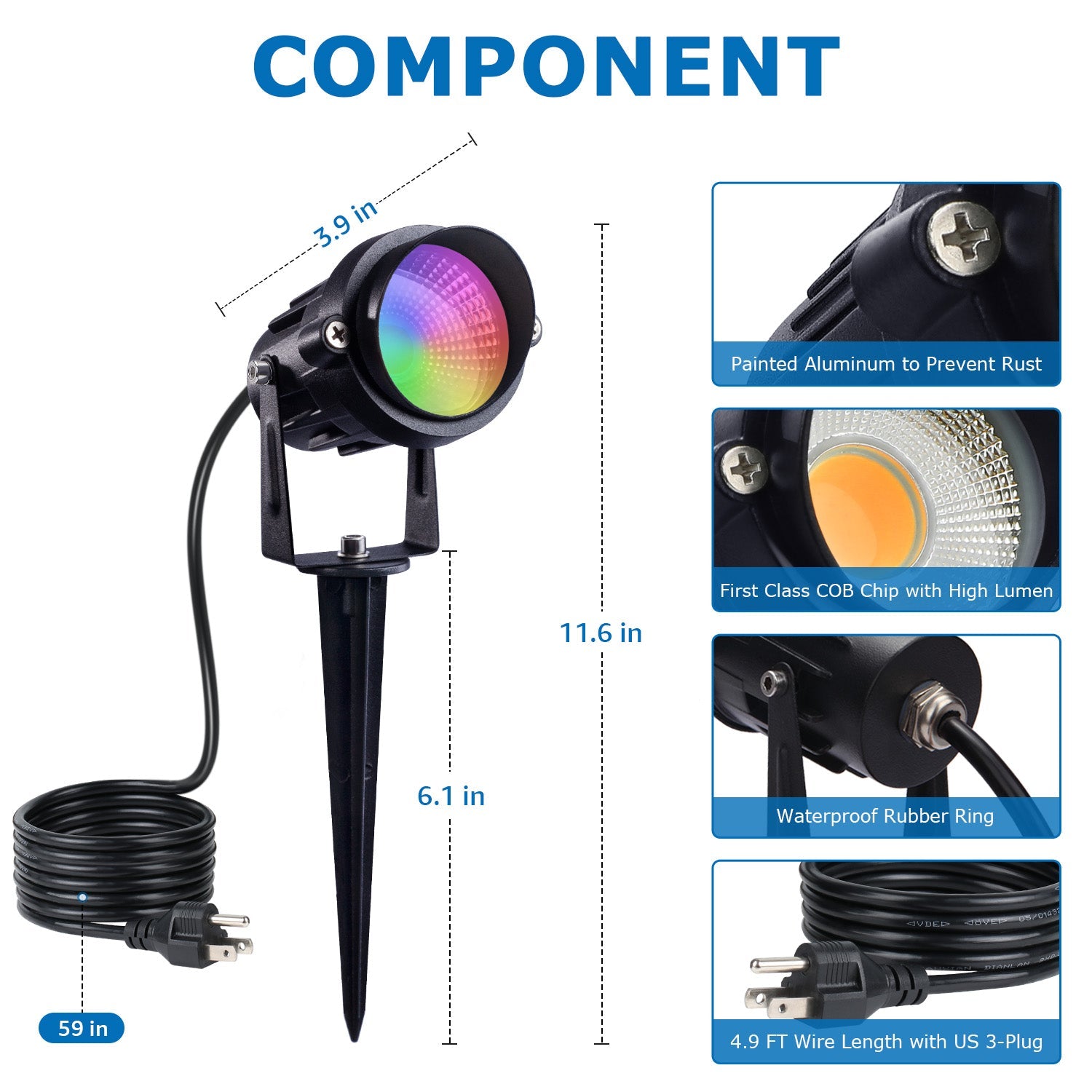 120V 12W RGB LED Color Changing Outdoor Landscape Lights with Remote Control 1 Pack CHRS-12-01