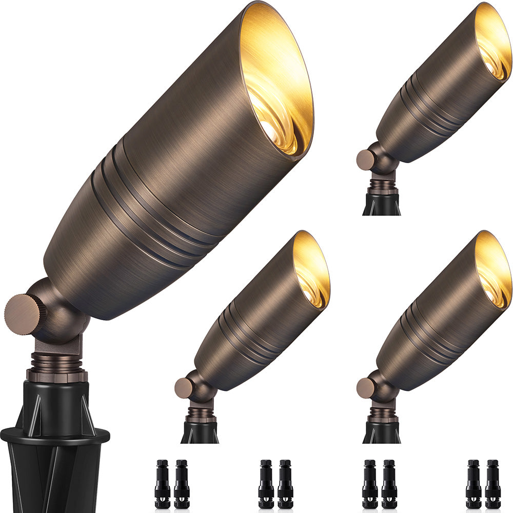 8" Antique Brass Low Voltage Outdoor Landscape Spotlights 4 Pack (No Bulb) CLB8-GH-04C