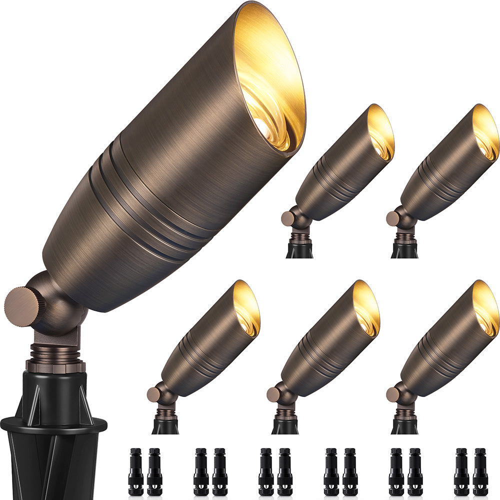 8" Antique Brass Low Voltage Outdoor Landscape Spotlights 6 Pack (No Bulb) CLB8-GH-06C