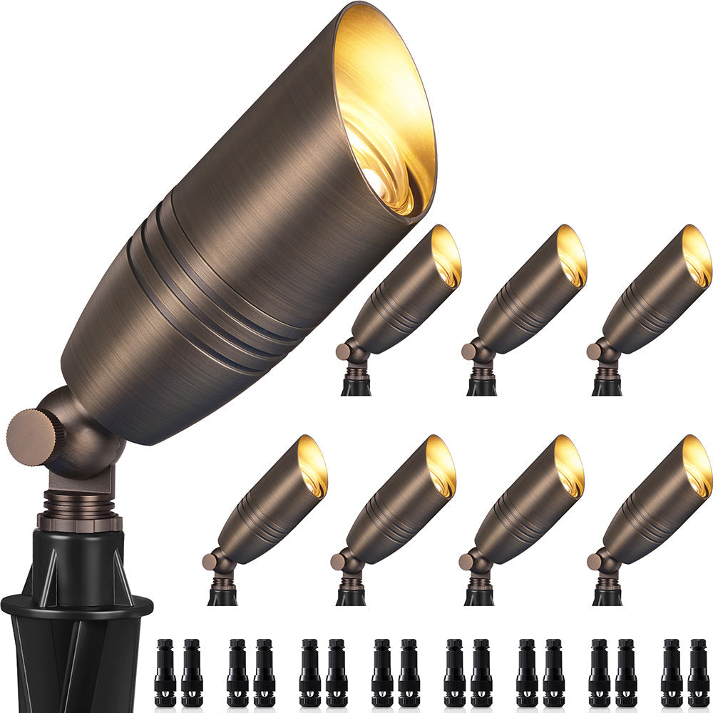 8" Antique Brass Low Voltage Outdoor Landscape Spotlights 8 Pack (No Bulb) CLB8-GH-08C
