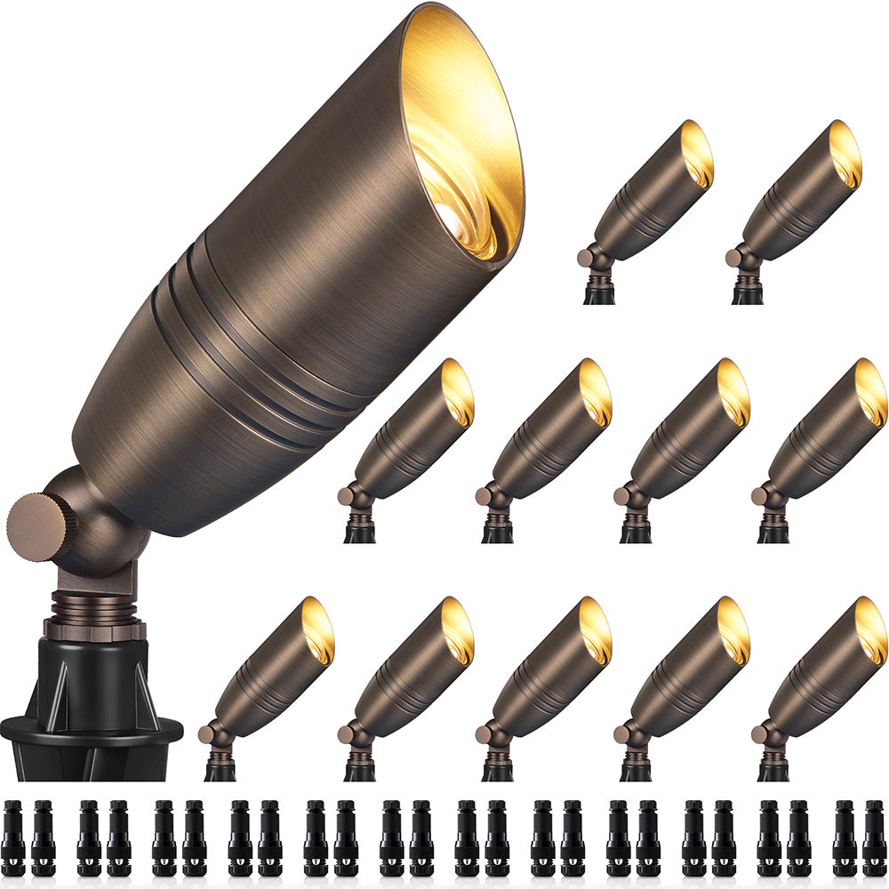 8" Antique Brass Low Voltage Outdoor Landscape Spotlights 12 Pack (No Bulb) CLB8-GH-12C