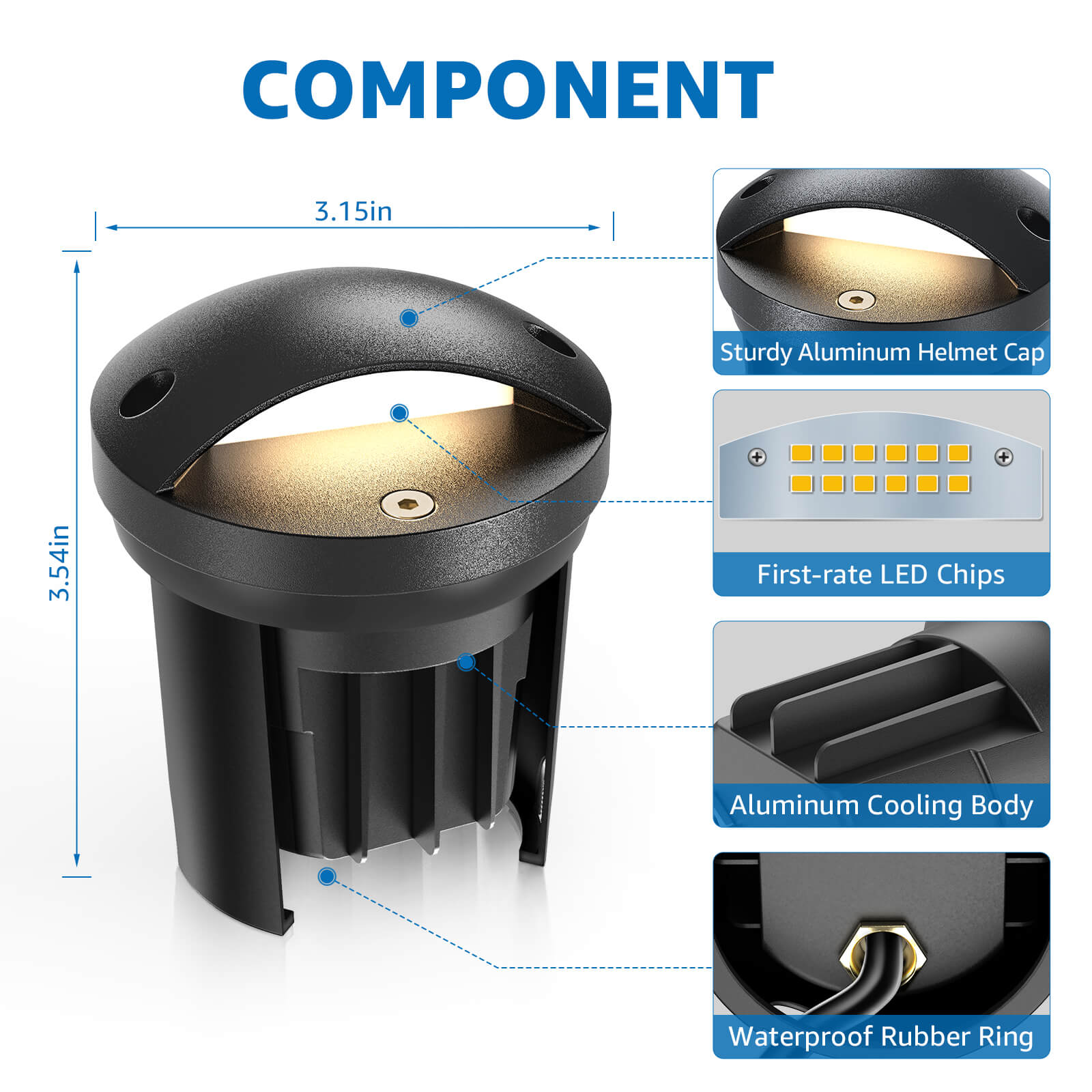 Low Voltage 5W LED Anti-Glare Ground Landscape Well Lights 12 Pack MDWY-05-12C