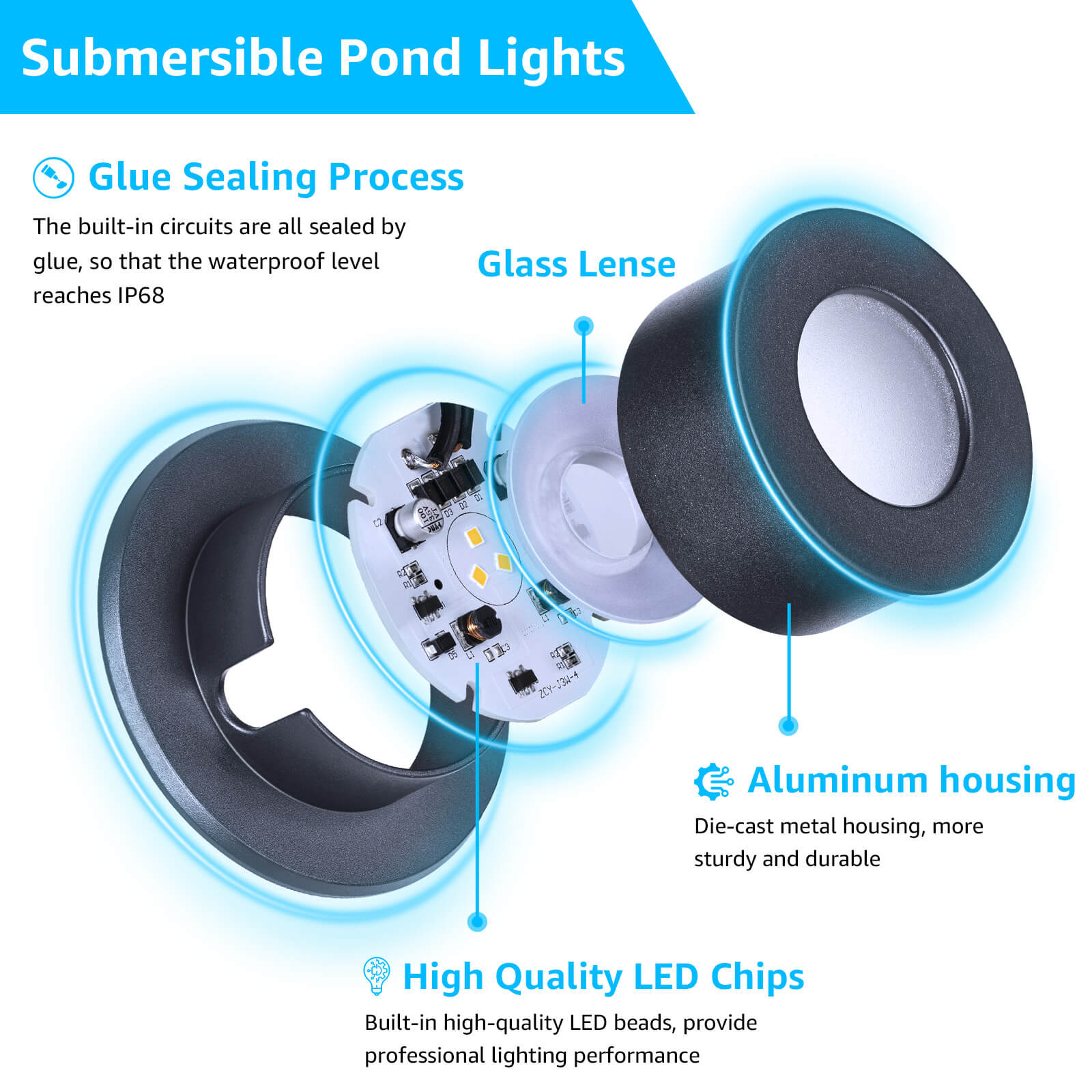 Low Voltage 3W LED Waterproof Underwater Fountain Pond Lights 2 Pack ULWS-03W-02