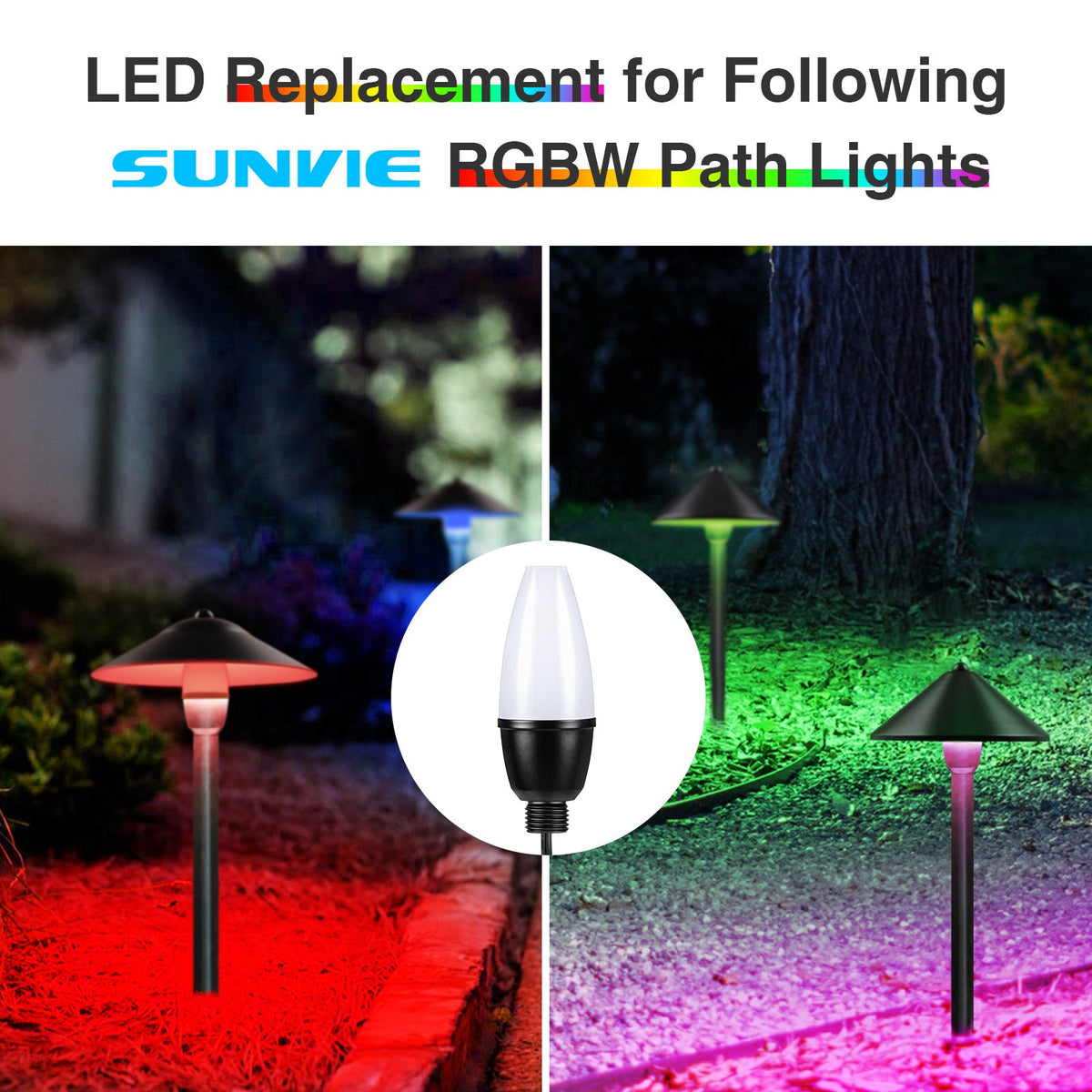 Low Voltage RGBW Pathway Lights LED Replacement Bulb with Wire 2 Pack LSA-DTB-02R